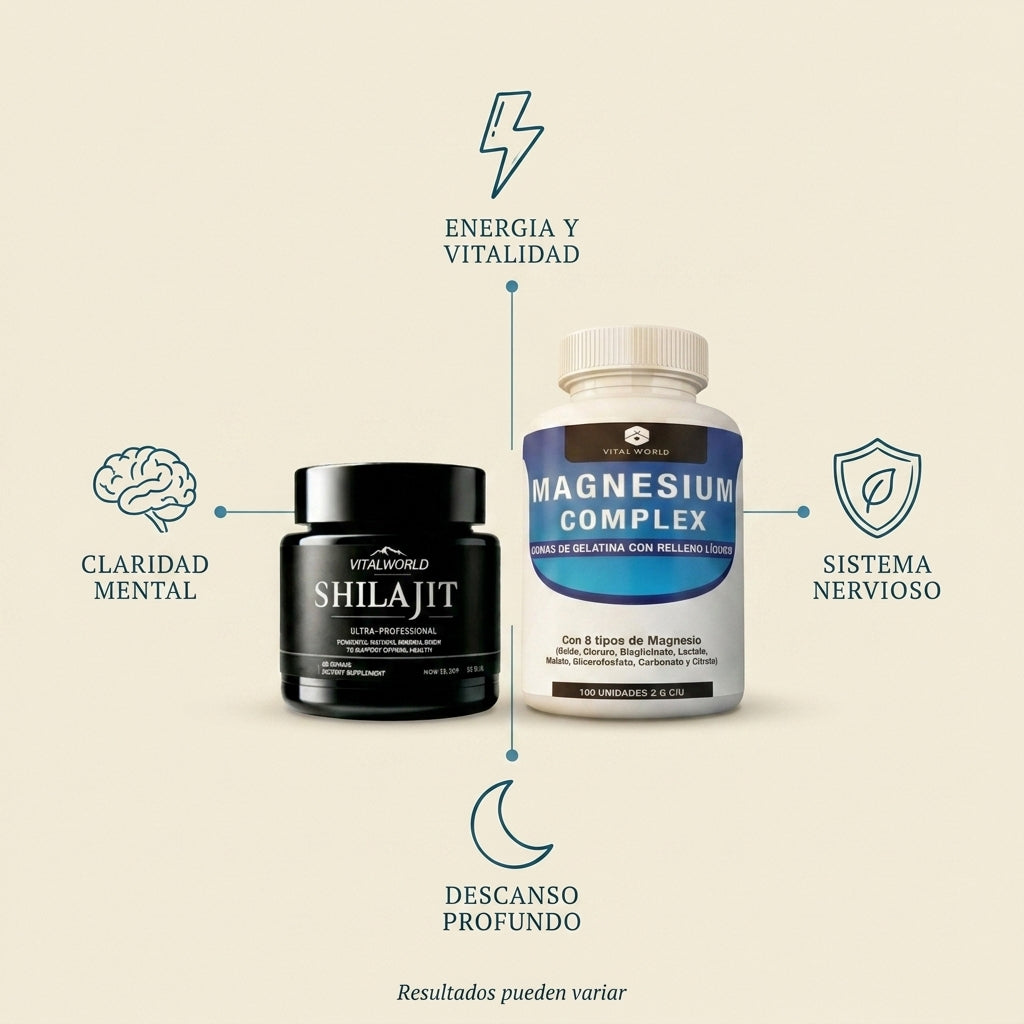 Combo Magnesio + Shilajit — Beneficios: Energía, Descanso, Claridad, Sistema Nervioso