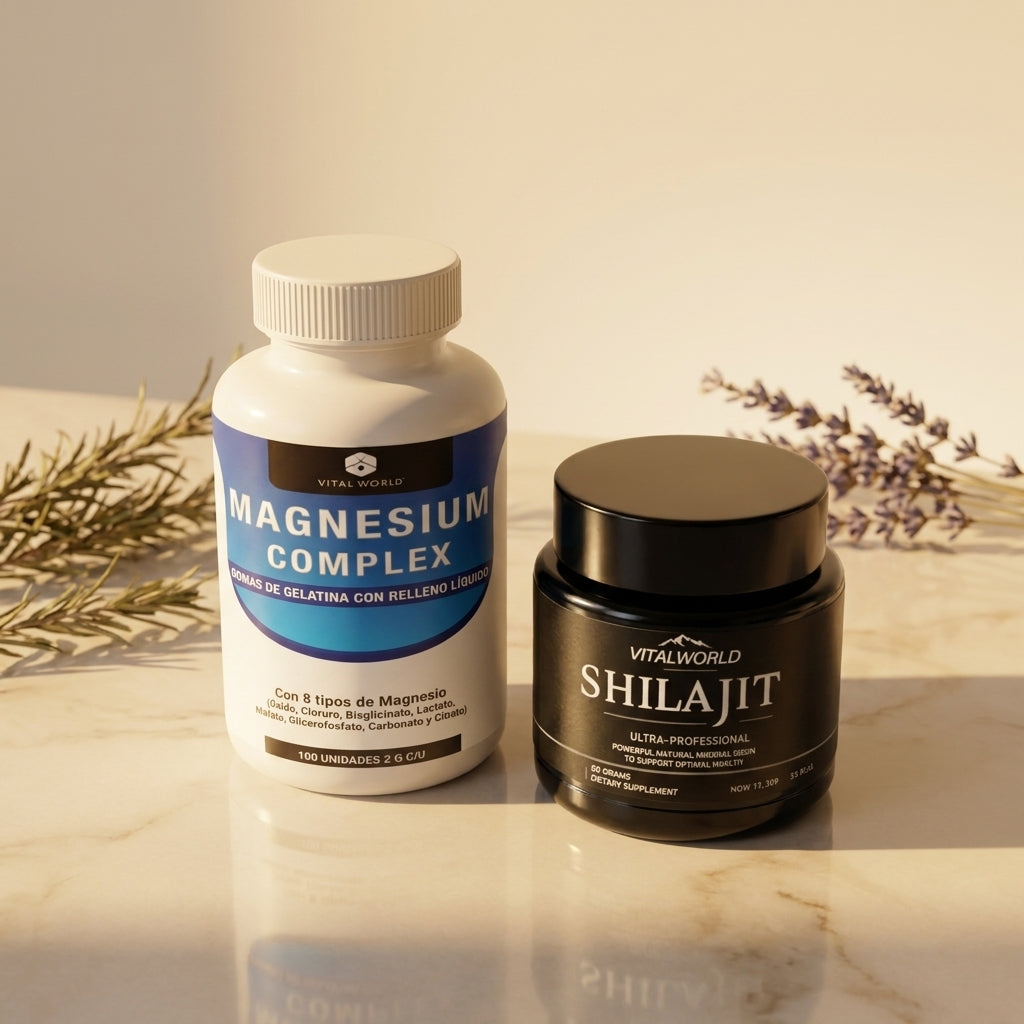 Combo Magnesio Complex + Shilajit — Hero editorial